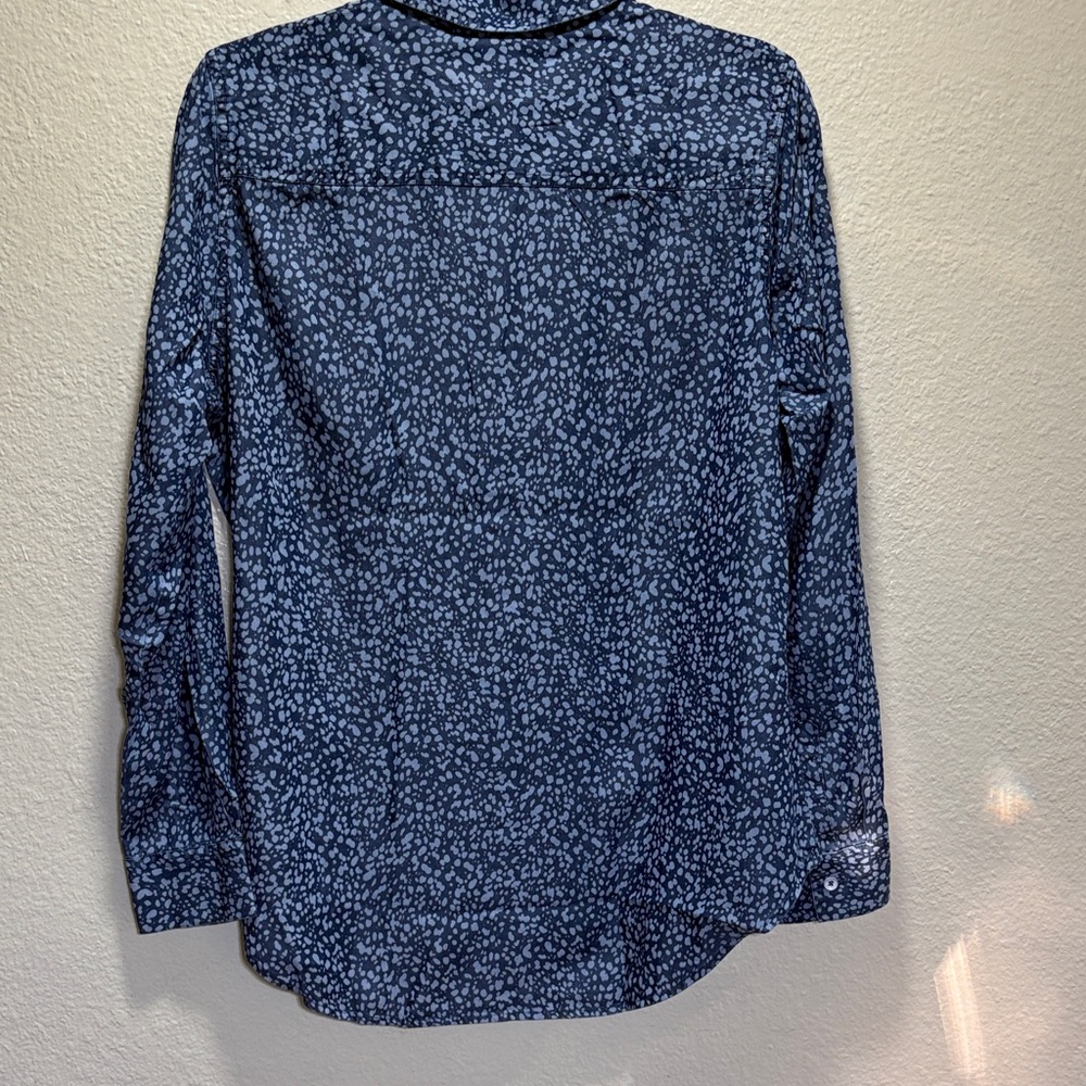 Foxcroft Navy Blue Printed Button-Down Shirt - Picture 6 of 11